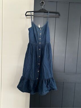 Denim Button-Front Midi Sundress with Ruffle Hem size xs llike new